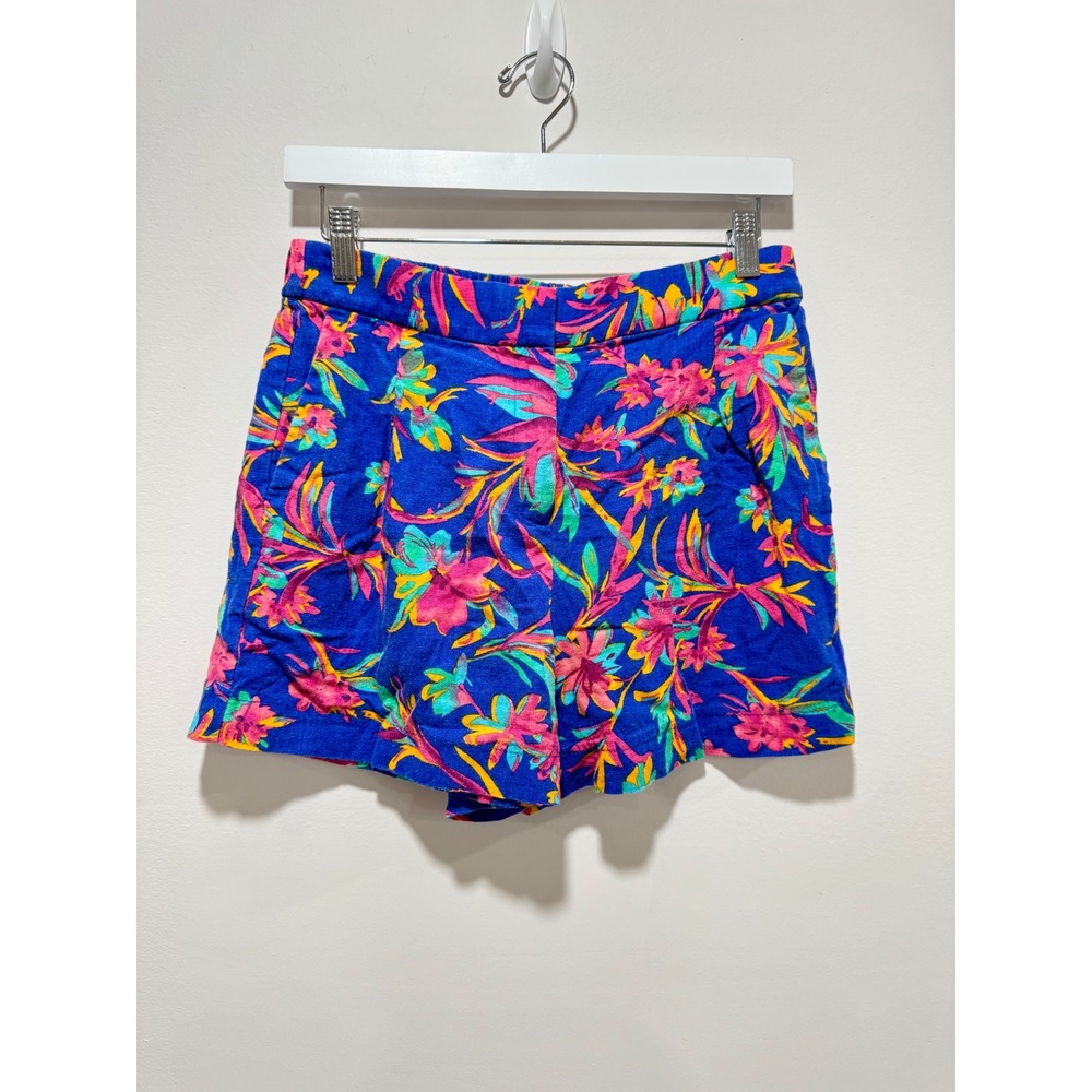 J.Crew Re-Imagined Linen Blend Tropical Floral Shorts Blue Pink Size 4